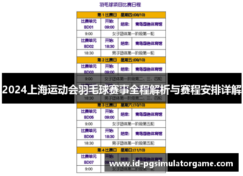 2024上海运动会羽毛球赛事全程解析与赛程安排详解